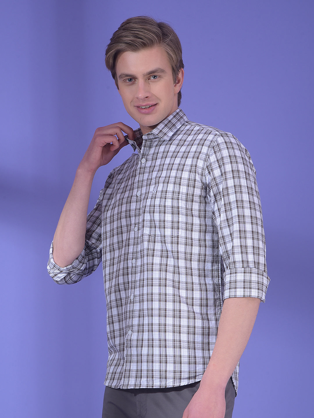 Brown Checked 100% Cotton Shirt