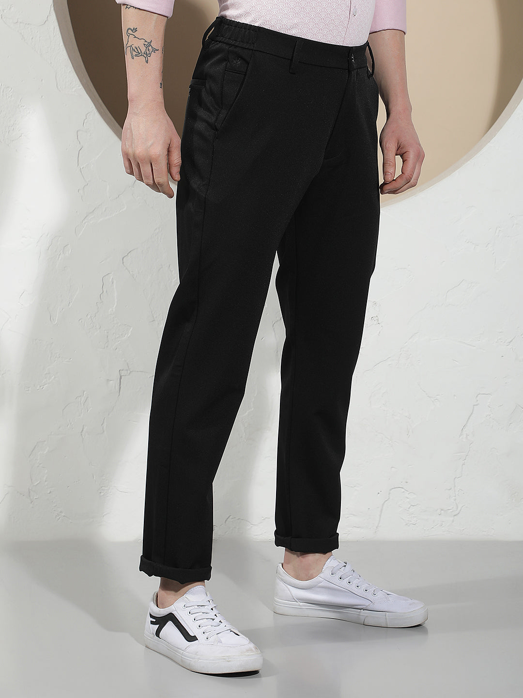 Chic Carbon Black Knitted Trousers