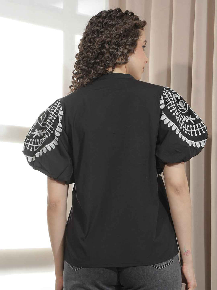 Black 100% Cotton Embroidery Shirt
