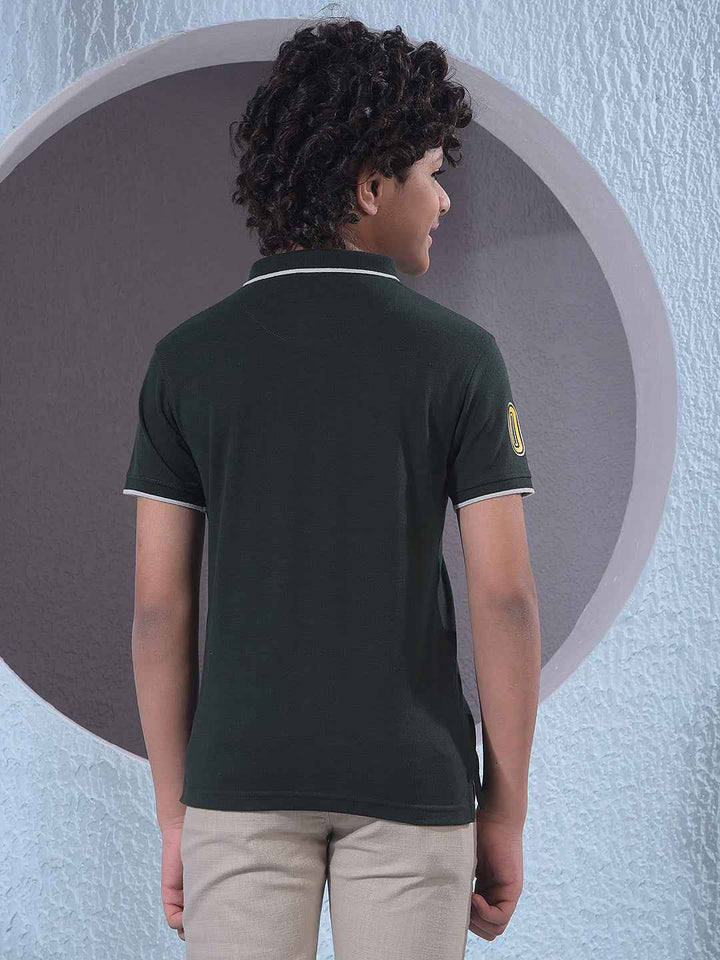 Olive Typographic Print Polo Neck T-Shirt