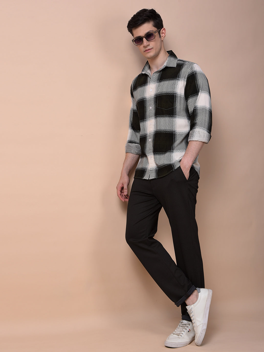 Olive Checked 100% Cotton Corduroy Shirt