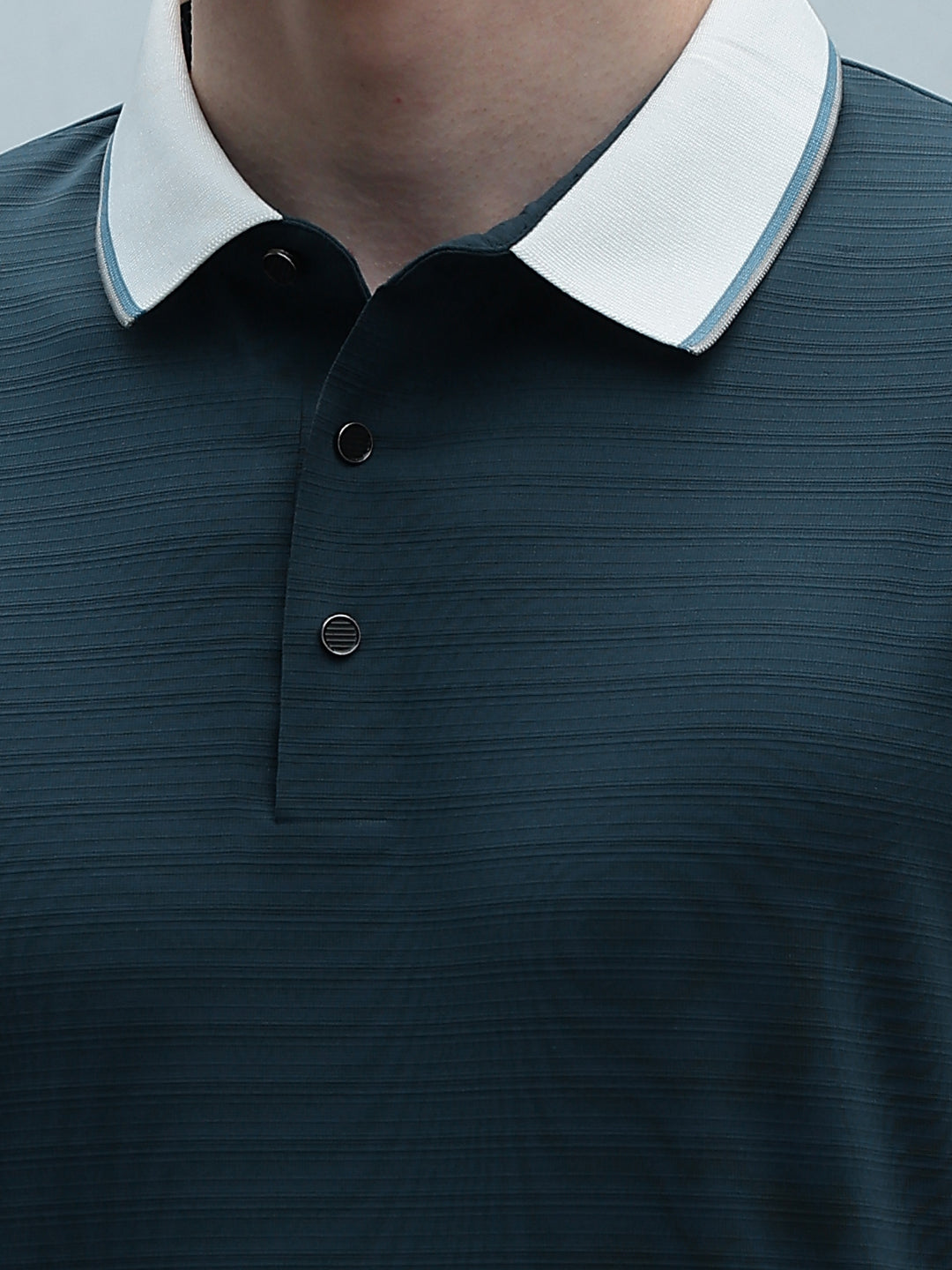 Green Horizontal Striped Polo Neck T-Shirt