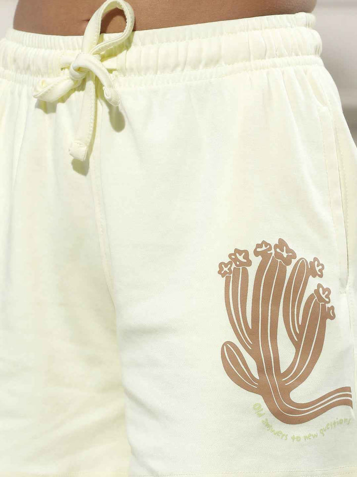 Graphic Print Yellow Shorts