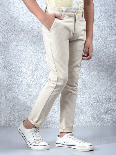 Beige Vertical Stripes Trousers