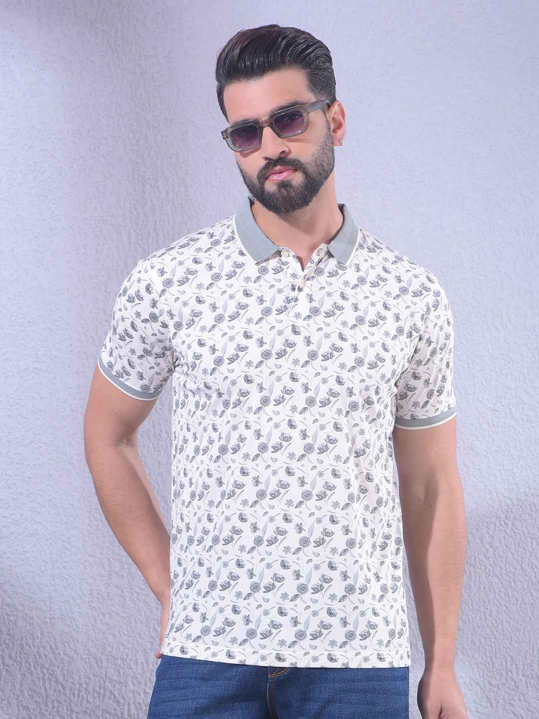Grey Floral Print T-Shirt