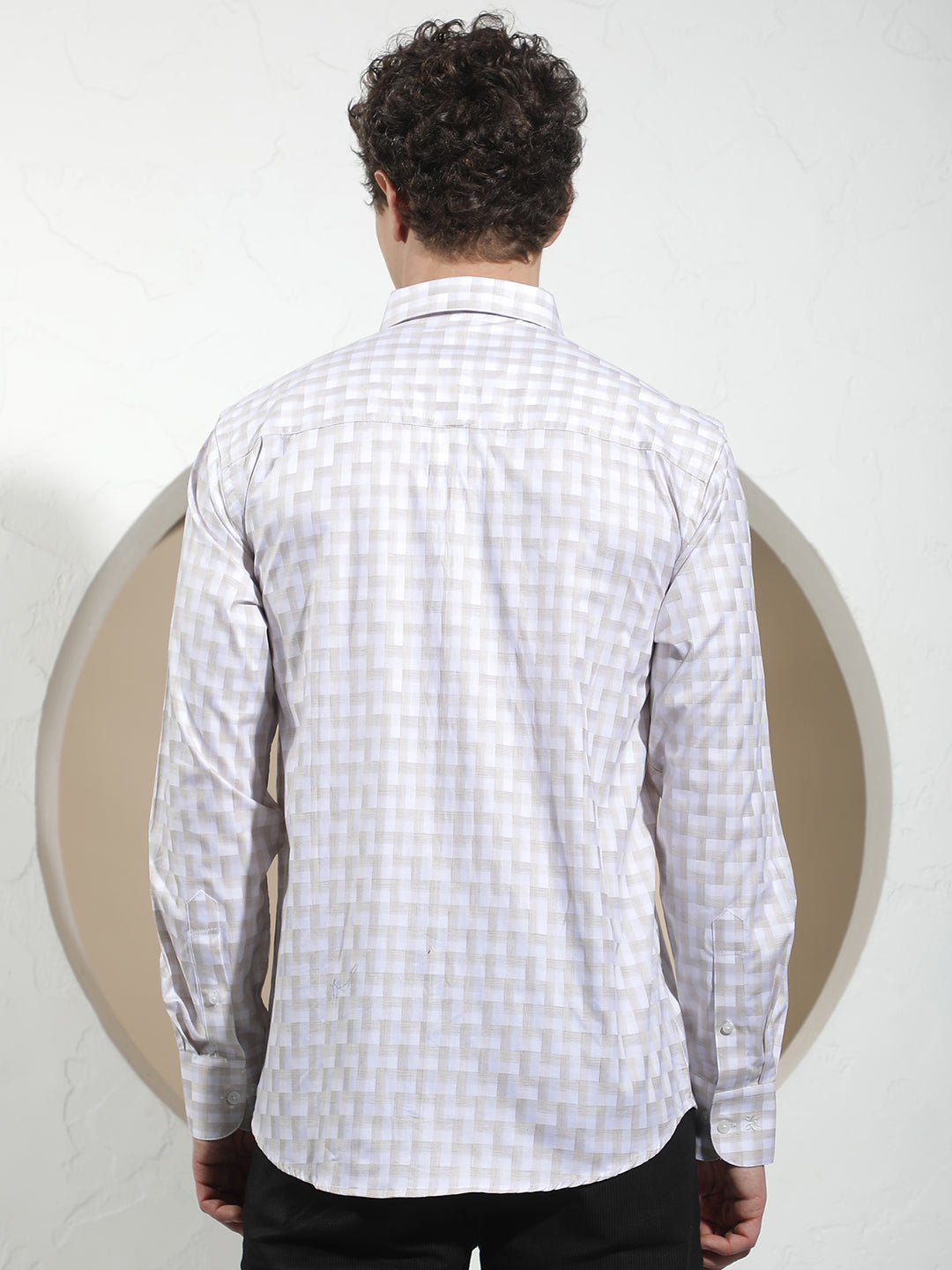 Beige Checked 100% Cotton Shirt