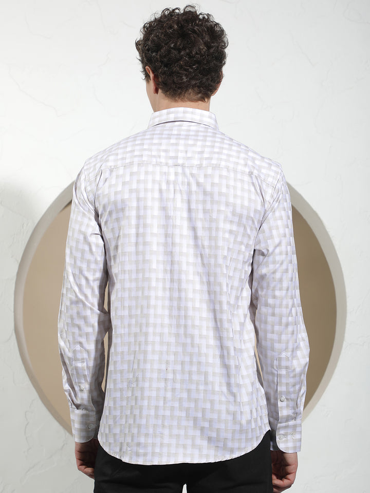 Beige Checked 100% Cotton Shirt
