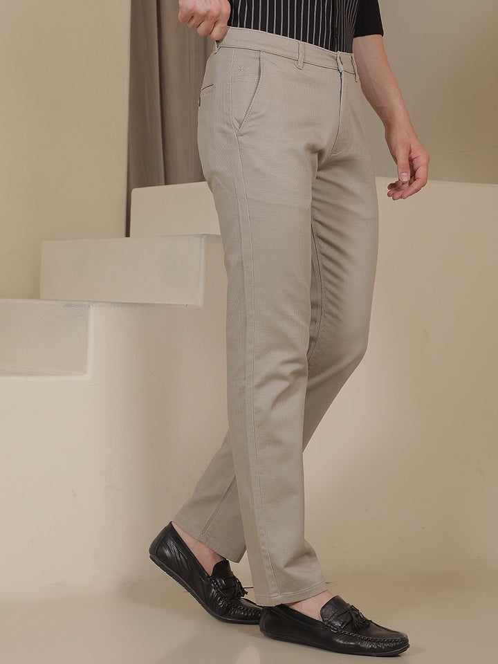 Beige Printed Straight Trousers