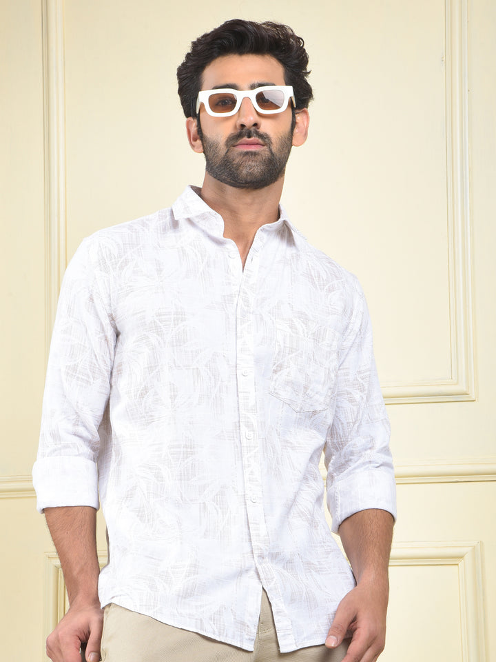 White Floral Print 100% Cotton Shirt