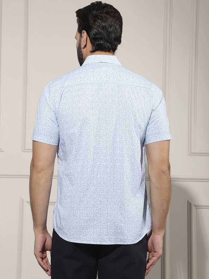 Sky Blue Geometric Printed Shirt