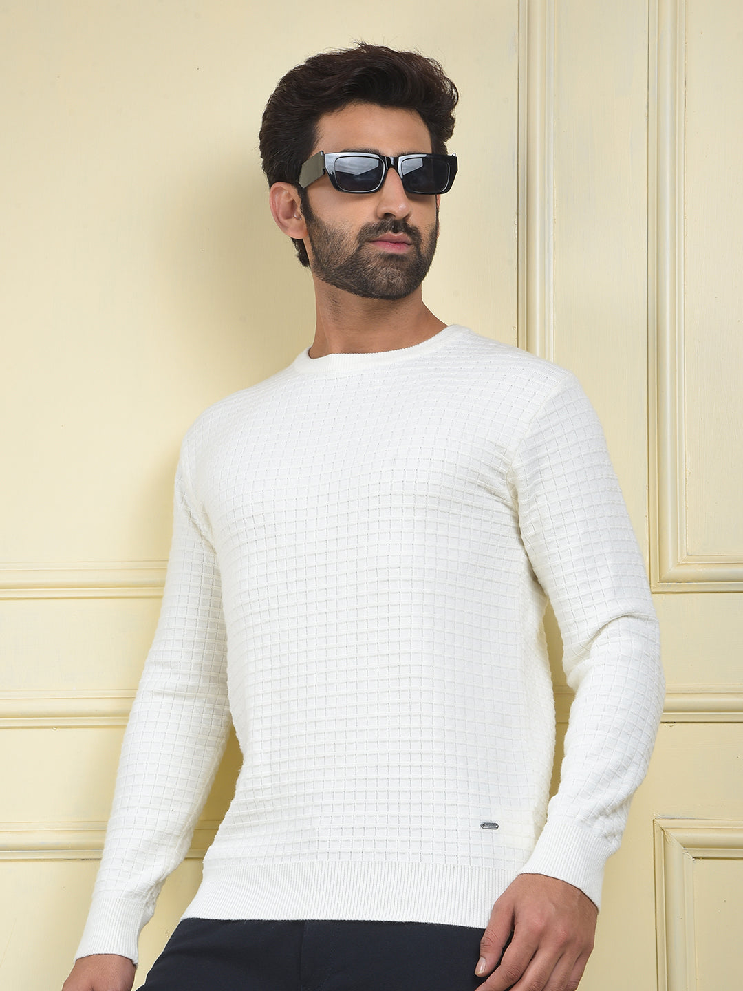 Off White Jacquard Knitted Sweater