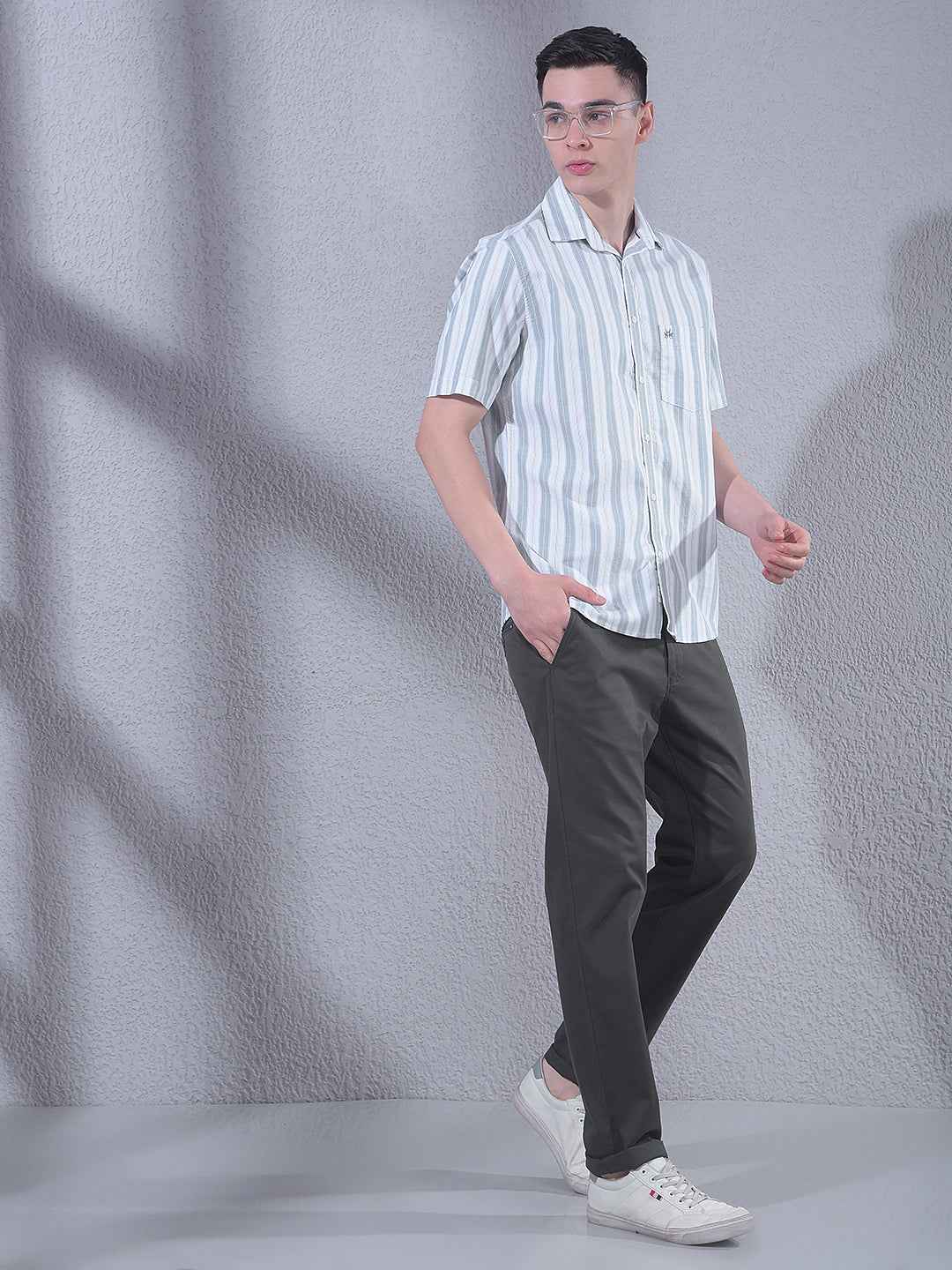 Green Vertical Stripes 100% Cotton Shirt