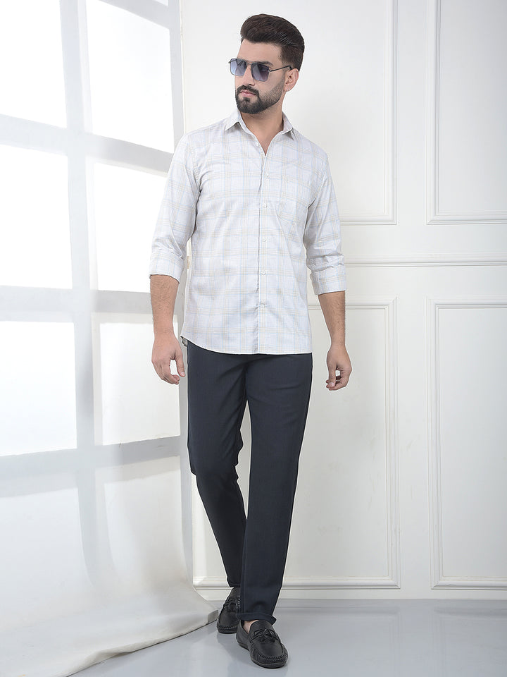 Beige Checked 100% Cotton Shirt