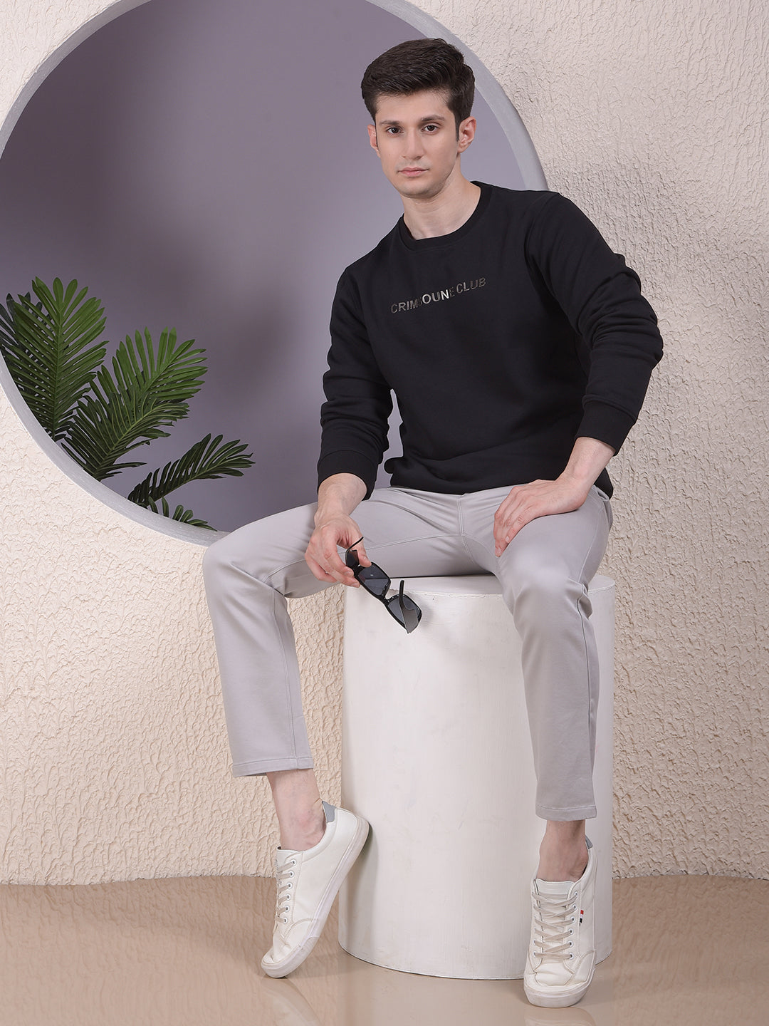 Classic Black Cotton Sweatshirt With Brand Logo