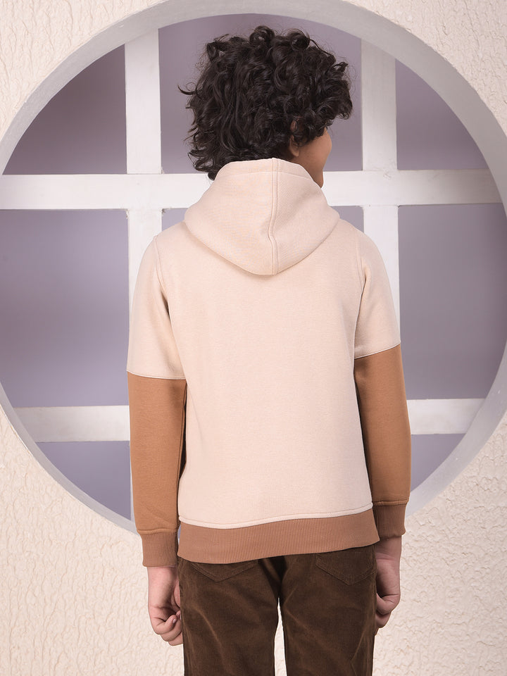 Beige Graphic Print Hooded Neck Sweatshirt