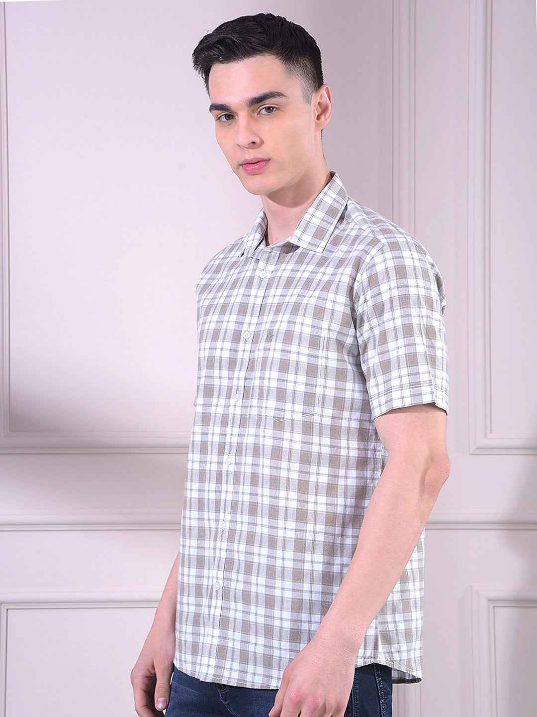 Beige Checked Shirt