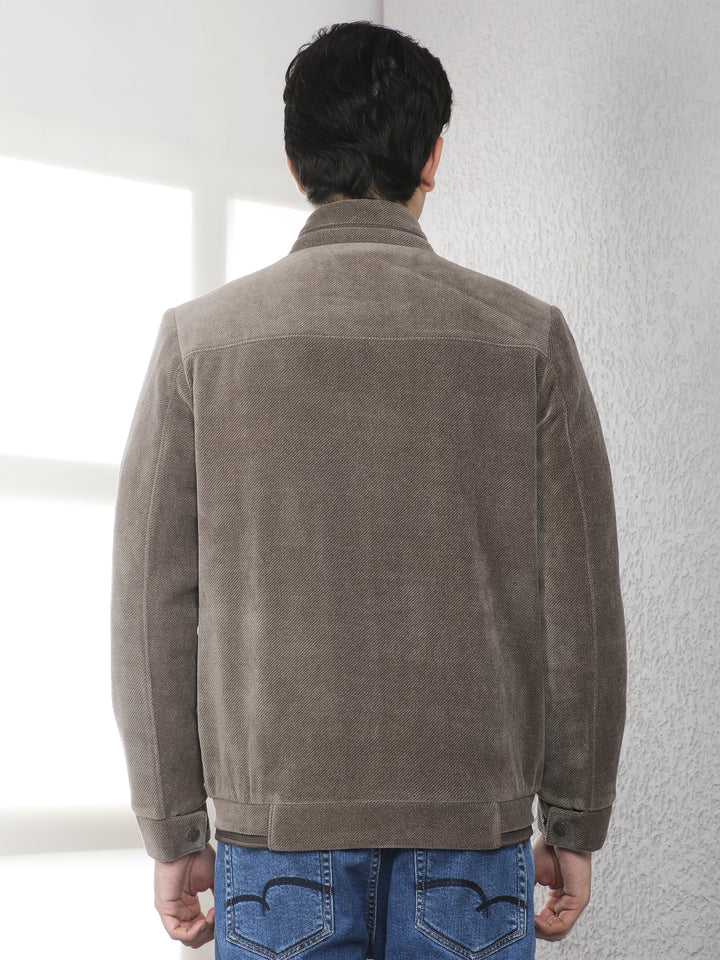Brown High Neck Corduroy Jacket