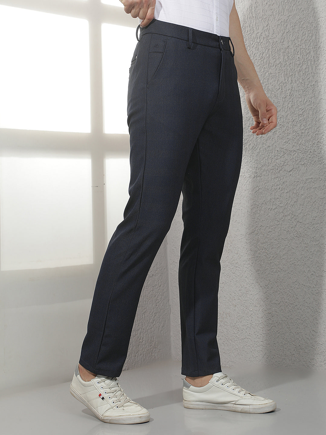 Navy Blue Checked Trousers