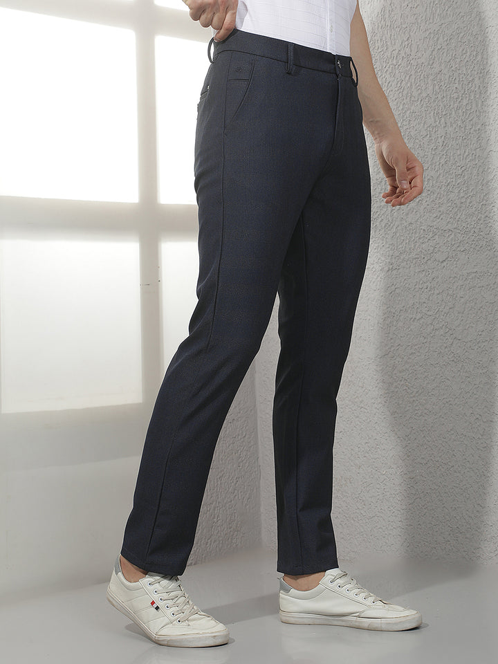 Navy Blue Checked Trousers