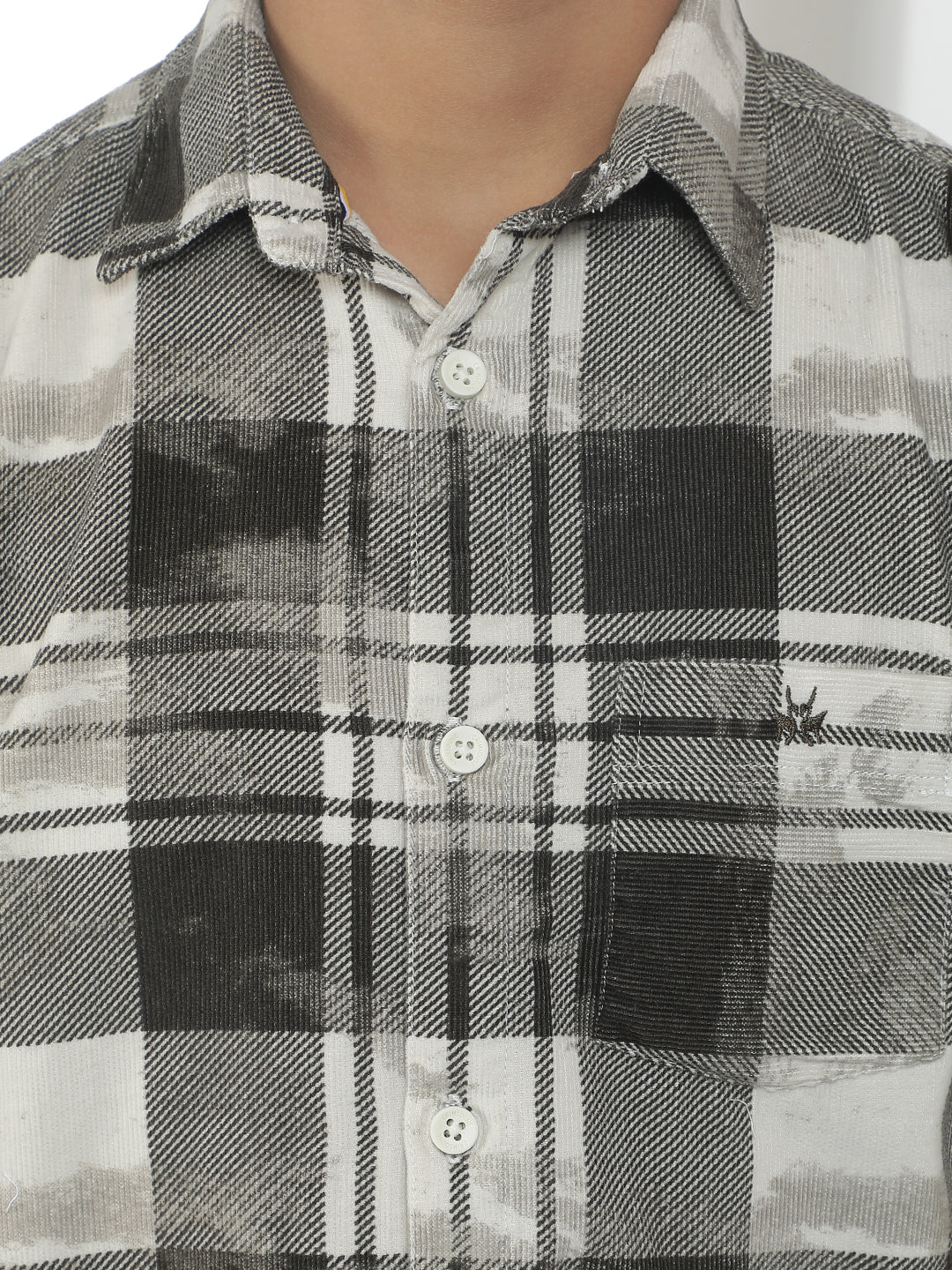 Grey Checked 100% Cotton Corduroy Shirt