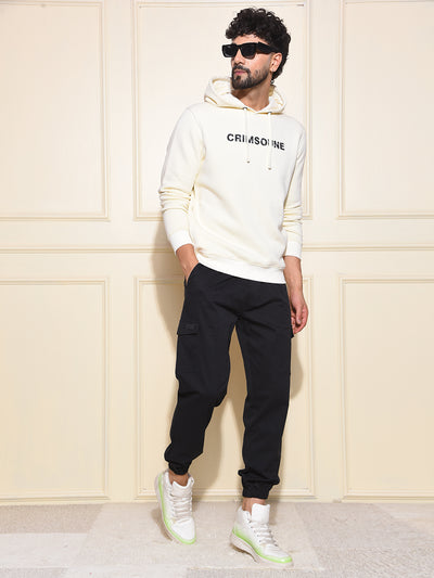 Cream Typographic Print Hooded Neck Sweatshirt