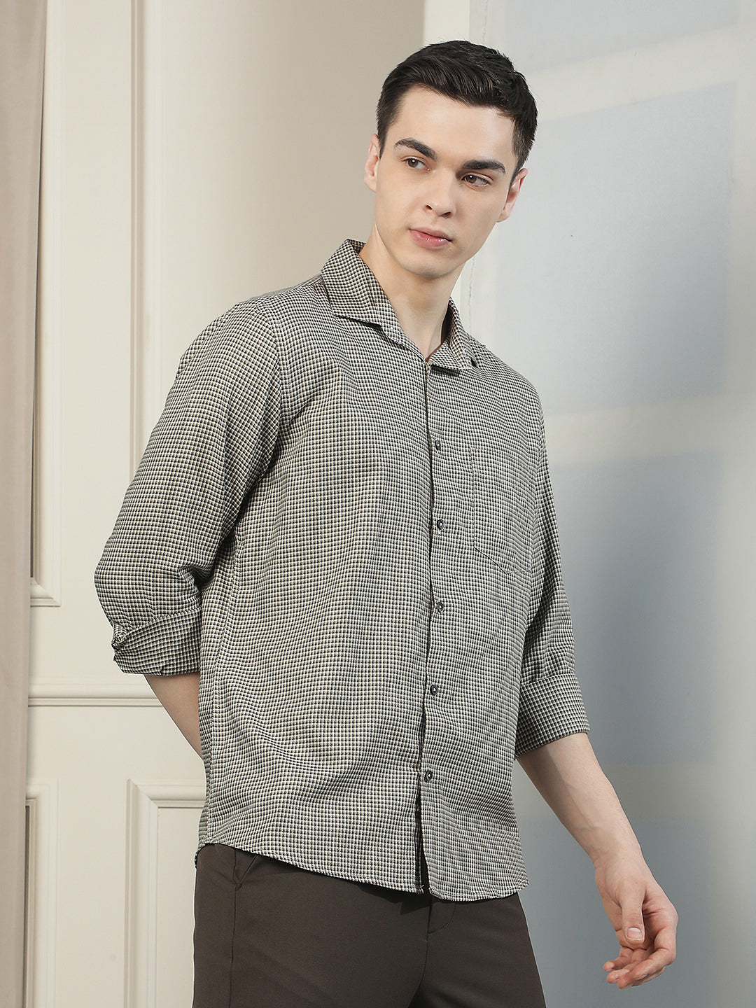 Olive Checked 100% Cotton Shirt