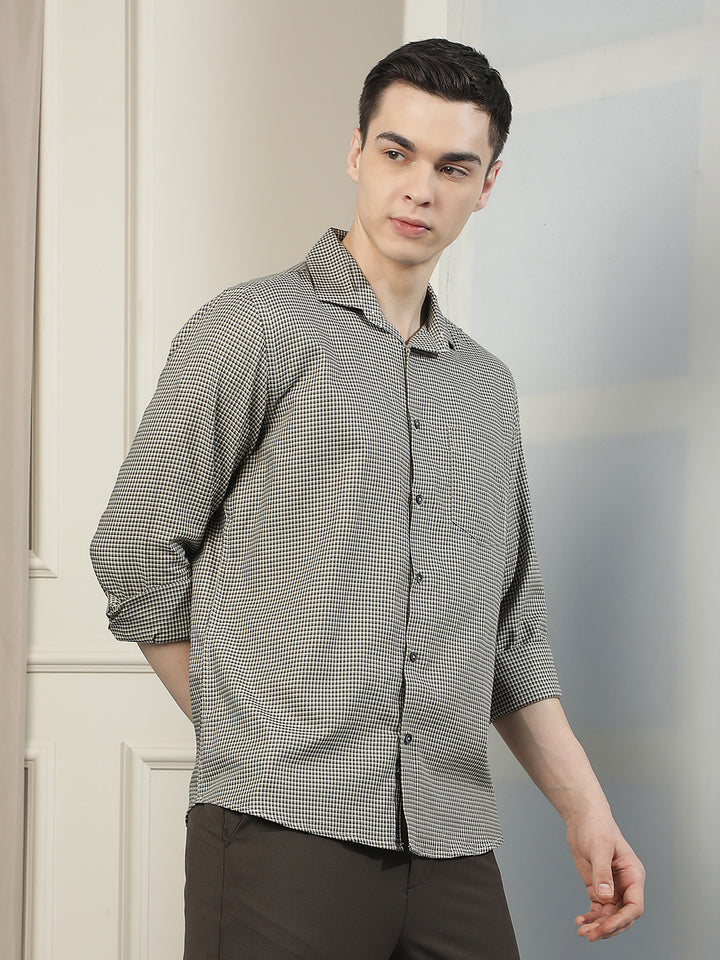 Olive Checked 100% Cotton Shirt