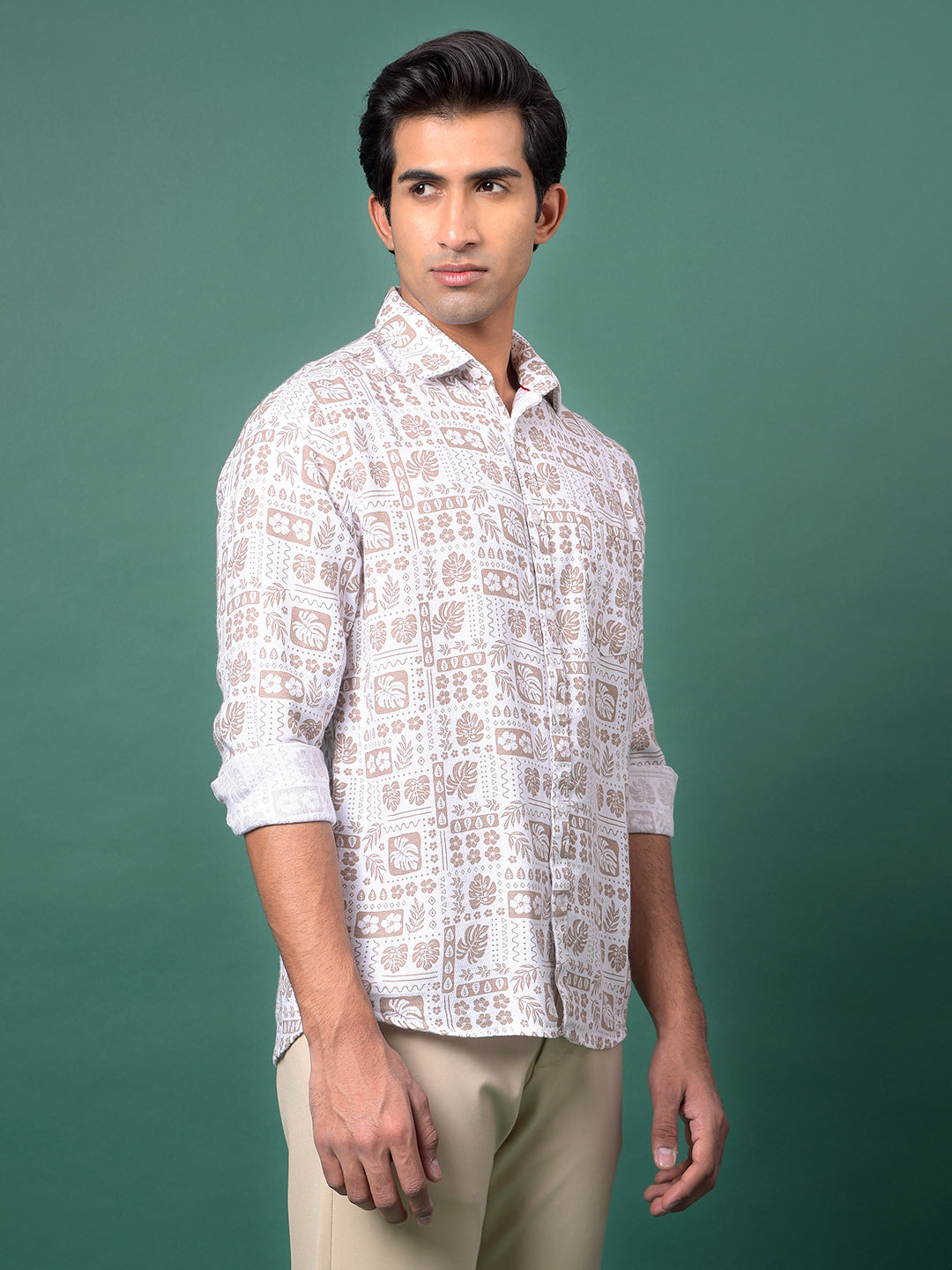 Brown Floral Print Shirt-Men Shirts-Crimsoune Club