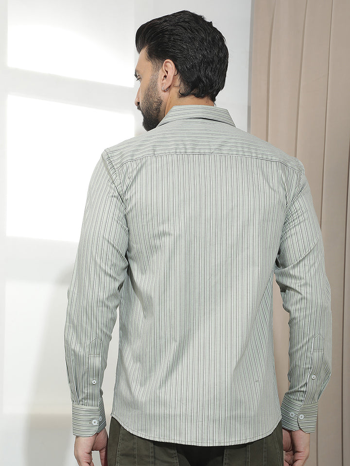 Green Vertical Stripes Shirt