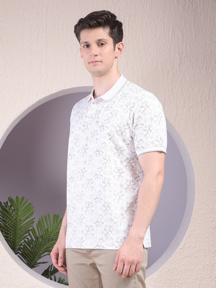 Olive Floral Print Polo-Neck T-Shirt