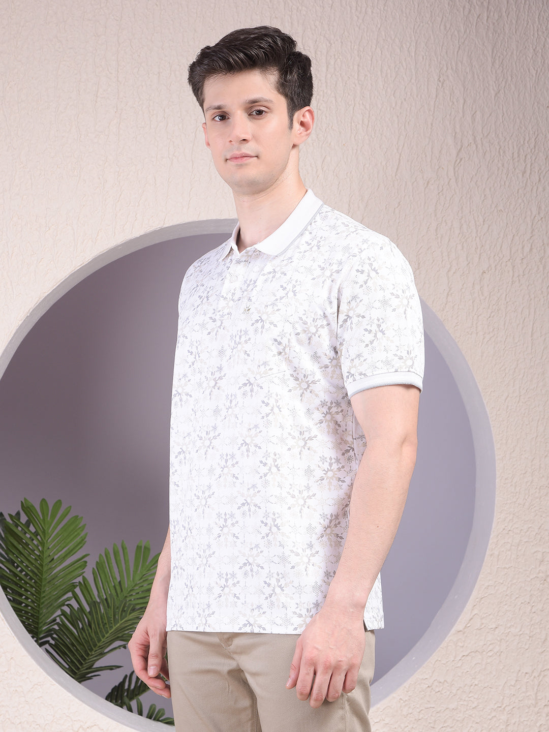 Olive Floral Print Polo-Neck T-Shirt