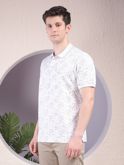 Olive Floral Print Polo-Neck T-Shirt