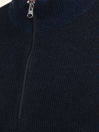 Blue Jacquard High Neck Sweater