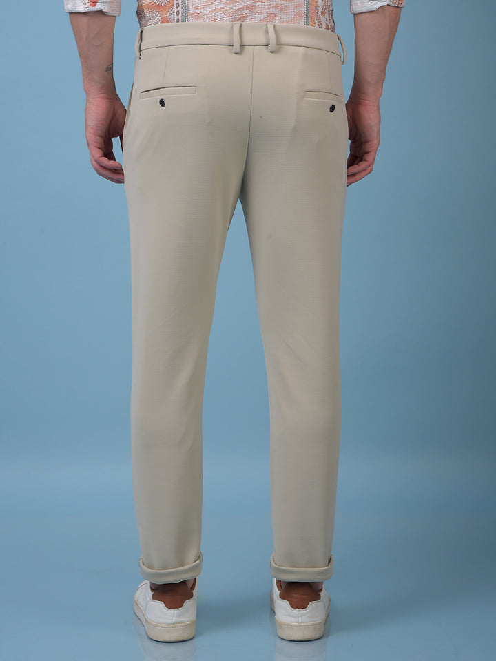 Snatched Textured Beige Trousers