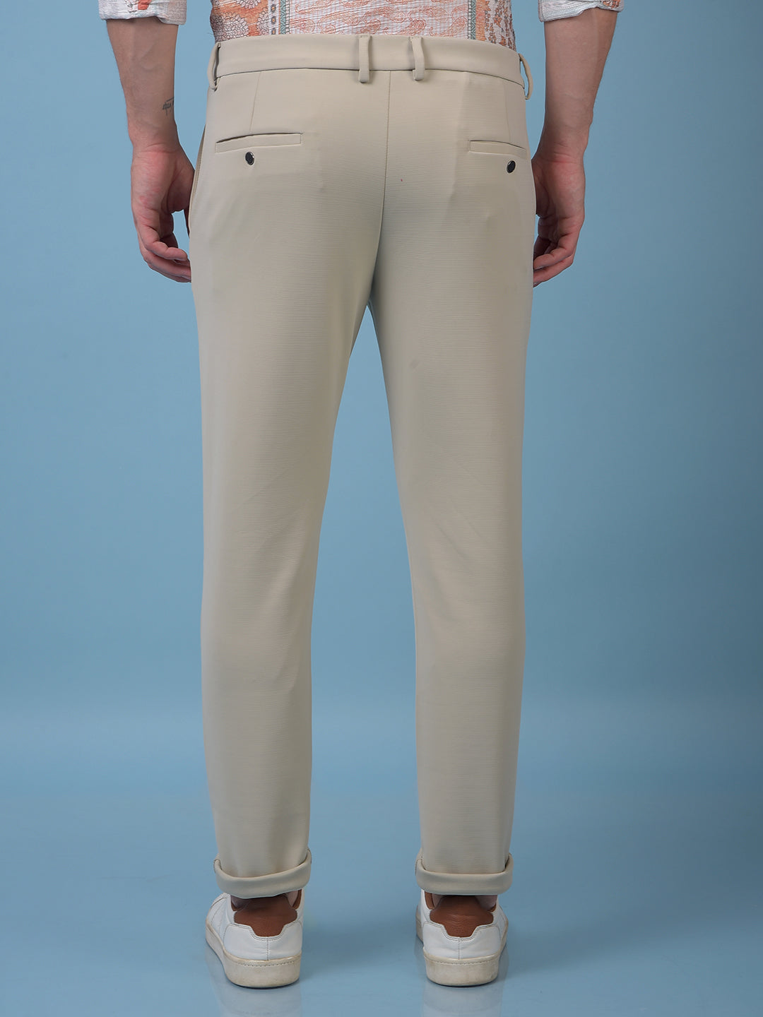 Snatched Textured Beige Trousers