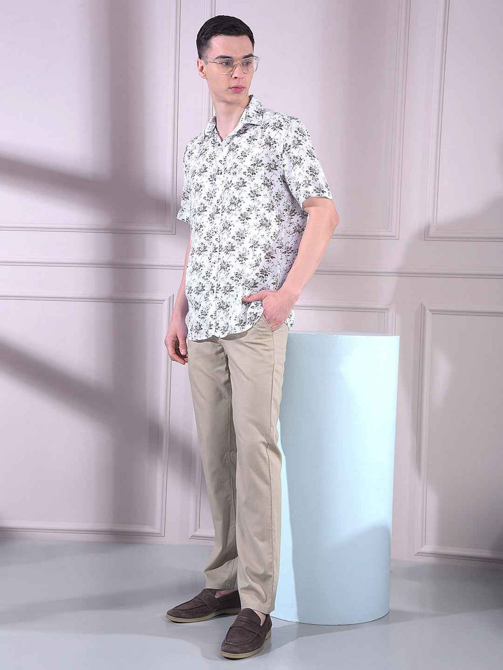 White Linen Floral Print Shirt