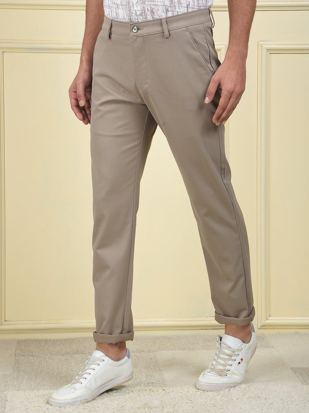 True Style Beige Printed Trousers