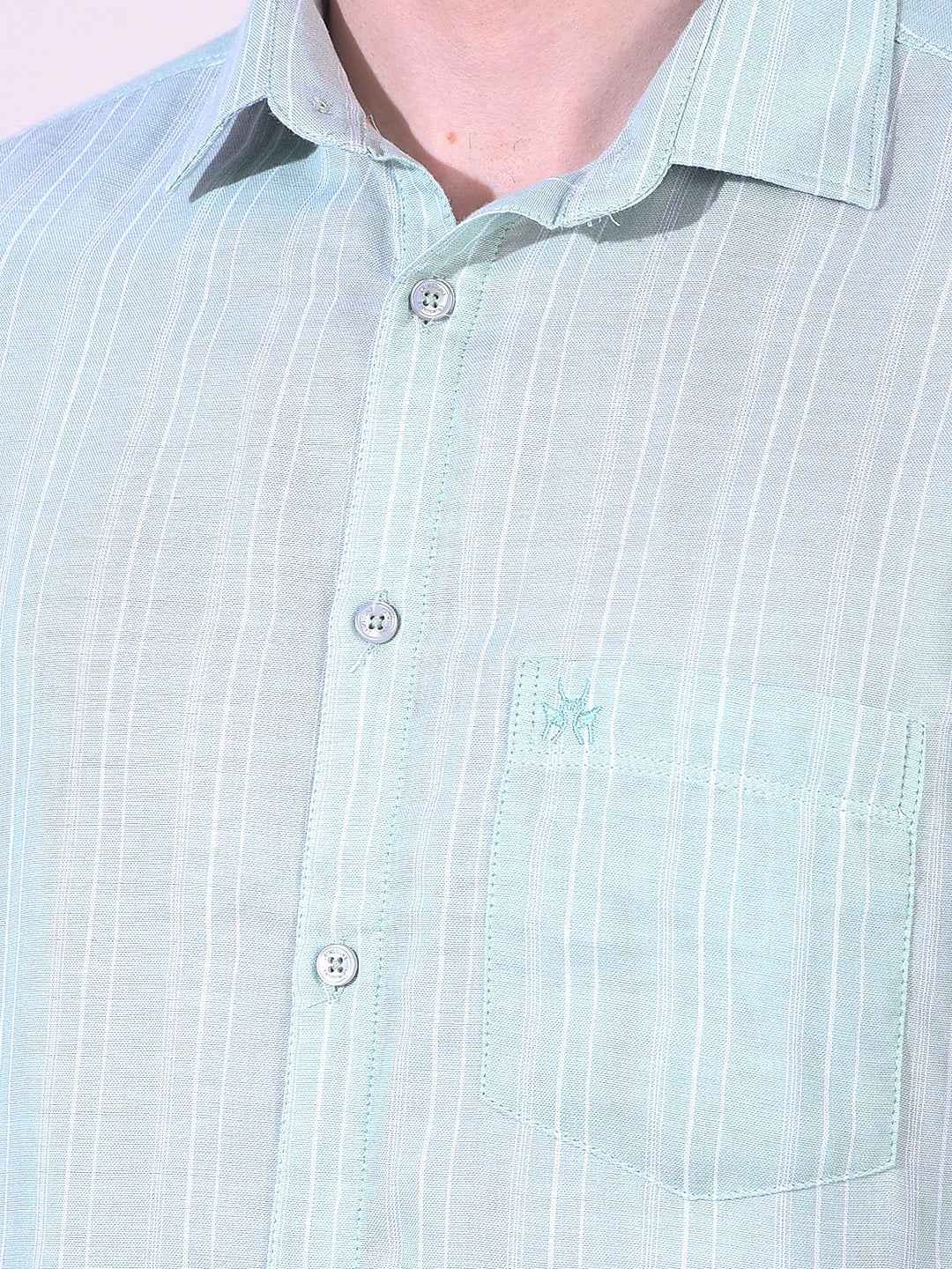 Green 100% Cotton Vertical Stripes Shirt
