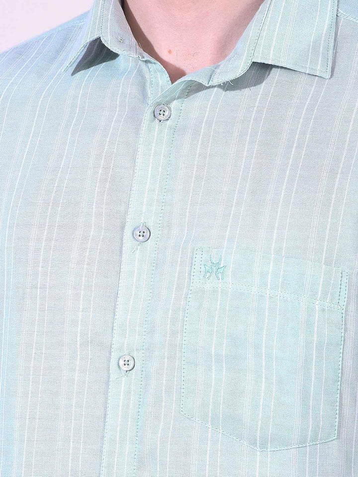 Green 100% Cotton Vertical Stripes Shirt