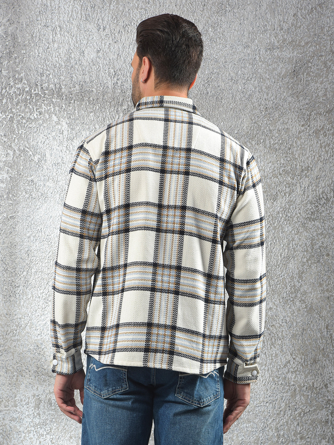 White Checked Knitted Shacket