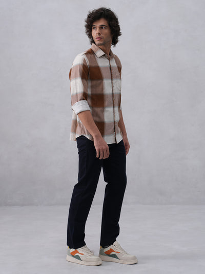 Brown Checked 100% Cotton Corduroy Shirt
