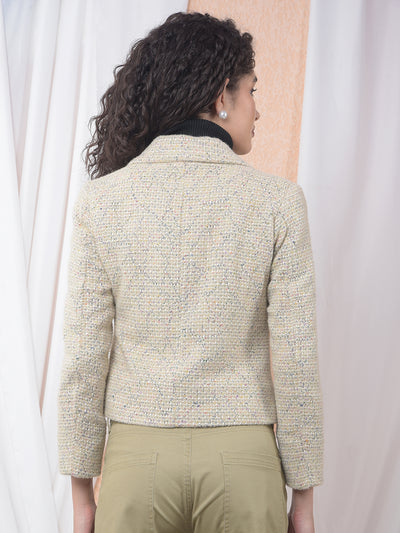 Beige Jacquard Notched Lapel Coat
