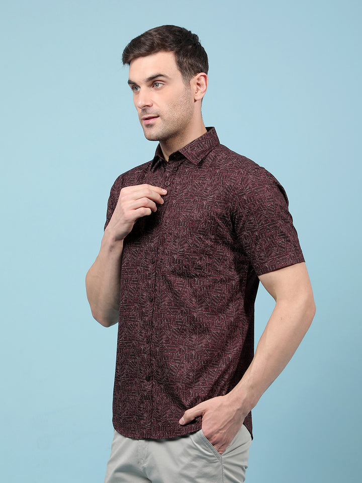 Green Floral Print 100% Cotton Shirt-Men Shirts-Crimsoune Club