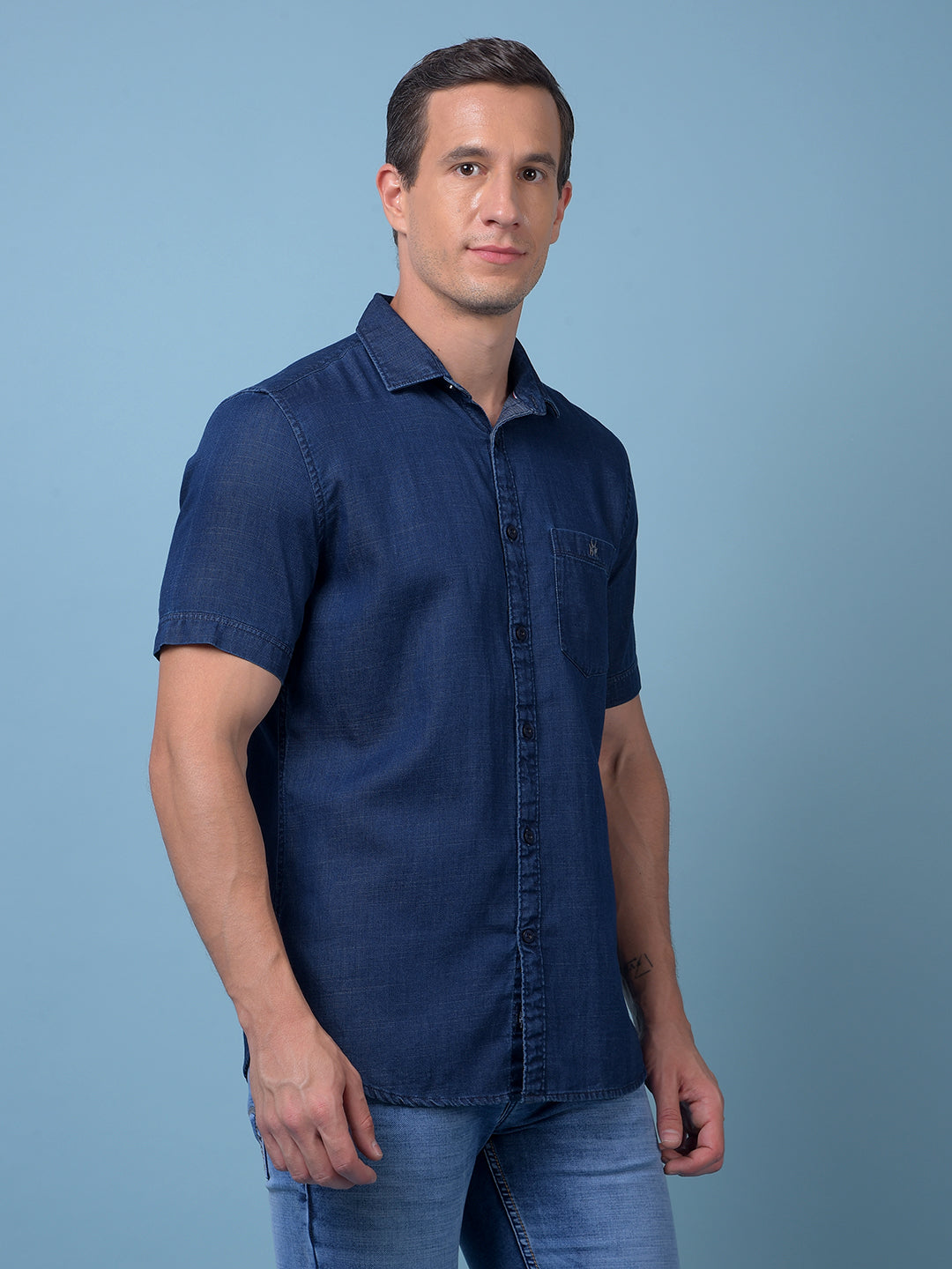 Blue 100% Cotton Denim Shirt