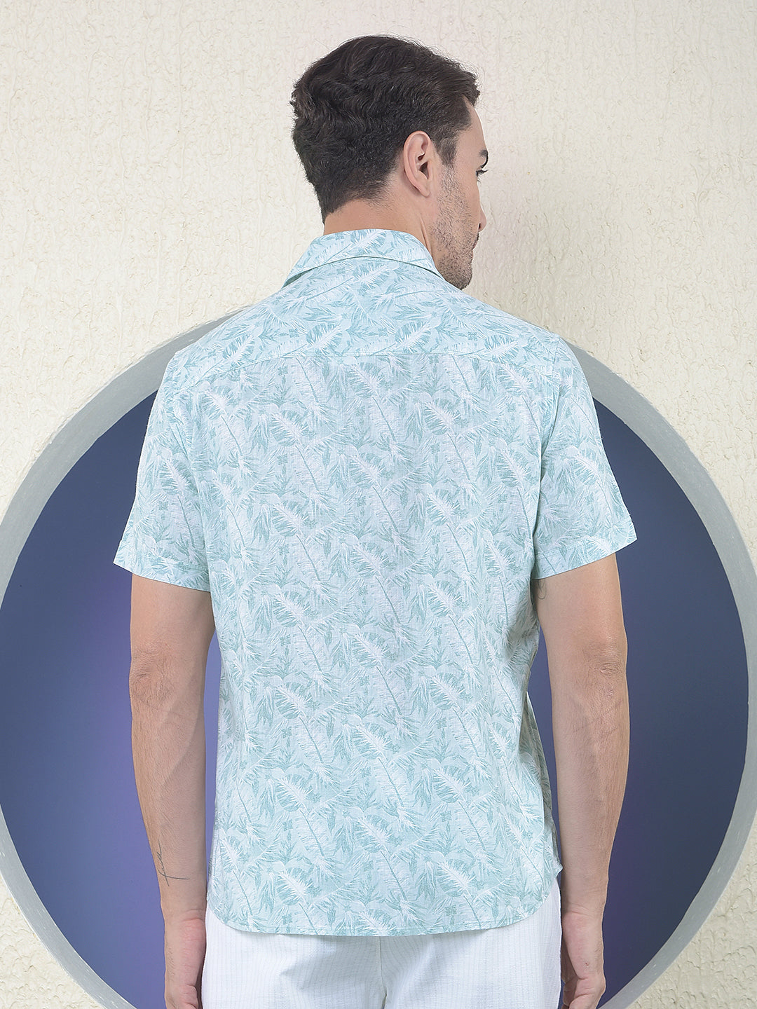 Green Floral Printed Linen Shirt