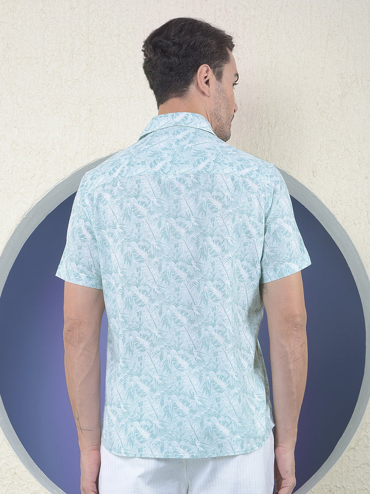 Green Floral Printed Linen Shirt