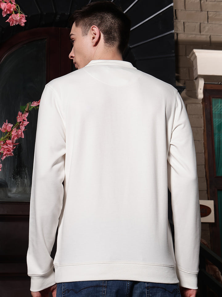 Off White Polo Neck Front Open Sweatshirt