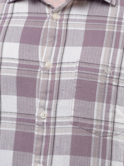 Purple Checked 100% Cotton Shirt