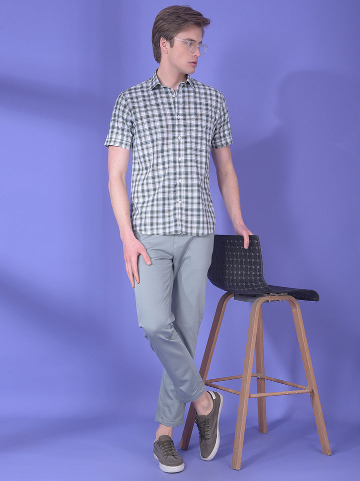 Vortex Sage Green 100% Cotton Checked Shirt