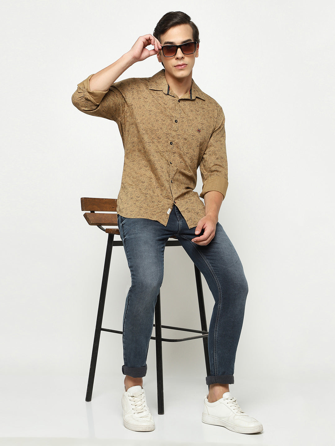 Brown Floral Print 100% Cotton Shirt